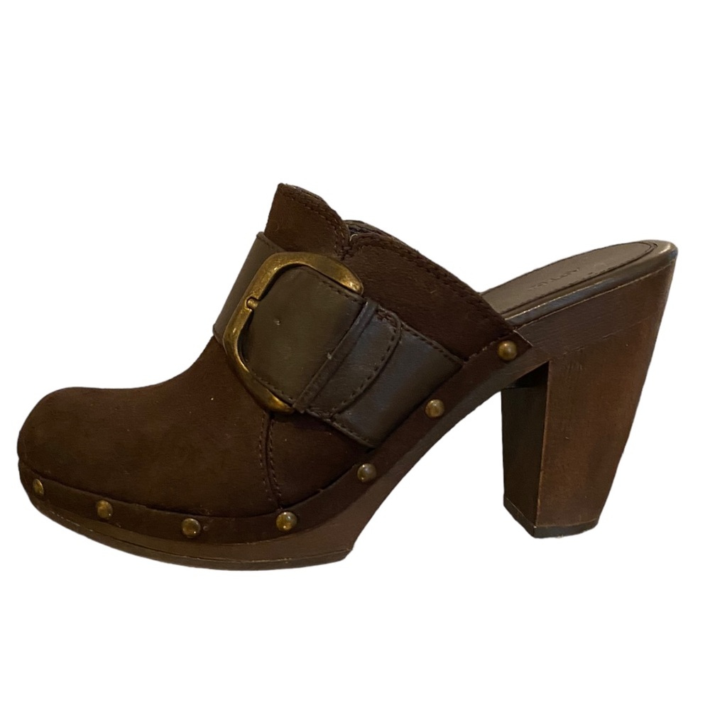 APT. 9 Dark Brown Suede with Buckle High Heel Mules Ladies 9.5
